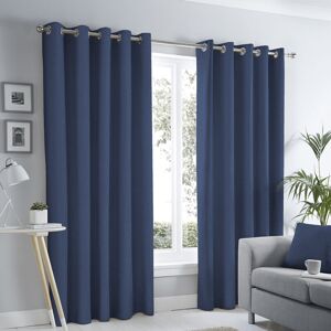 Sorbonne 100% Cotton Eyelet Lined Curtains, Navy, 46 x 54 Inch - Fusion
