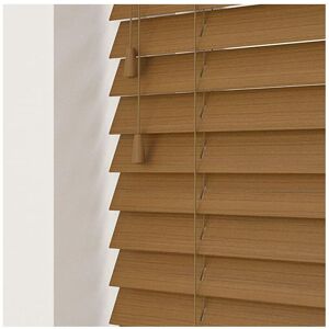 Newedgeblinds - 190cm Truffle Faux Wood Venetian Blind With Strings (50mm Slats) Blind With Strings (50mm Slats)