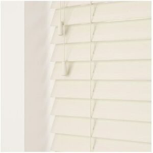 Newedgeblinds - 100cm Misty White Faux Wood Venetian Blind With Strings (50mm Slats) Blind With Strings (50mm Slats)