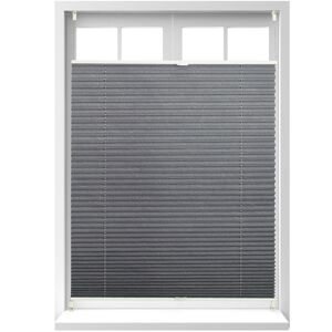 Relaxdays - Set of 1 Pleated Blinds, No-Drilling, Adhesive Klemmfix, Folding Roller, Transparent, Shades, Grey, 90x130cm