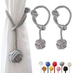 HÉLOISE 2 Pack Curtain Tiebacks with Large Ball Woven Handwoven Cotton Curtain Tiebacks for Outdoor Curtains (Grey, 2)