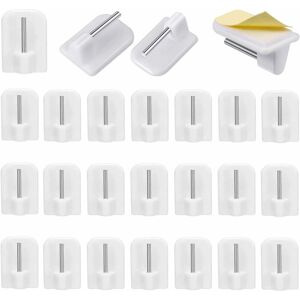 Denuotop - 24 Pack Self Adhesive Hooks, Curtain Hooks for Net Curtain Rods, No Drilling, for Windows Bathroom Kitchen, 2.4 x 1.7 cm