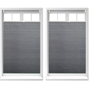 Set of 2 Relaxdays Pleated Blinds, No-Drilling, Adhesive Klemmfix, Folding Roller, Transparent, Shades, Grey, 90x130cm