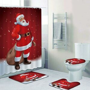 PESCE 4 pcs Christmas Bathroom Decorations Set Toilet Seat Cover Rug Shower Curtain Sets Xmas Santa Claus Elk Snowman Bathroom Decor-A2