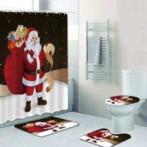 PESCE 4 pcs Christmas Bathroom Decorations Set Toilet Seat Cover Rug Shower Curtain Sets Xmas Santa Claus Elk Snowman Bathroom Decor-A3