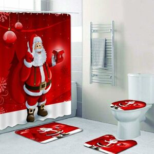 PESCE 4 pcs Christmas Bathroom Decorations Set Toilet Seat Cover Rug Shower Curtain Sets Xmas Santa Claus Elk Snowman Bathroom Decor-A4