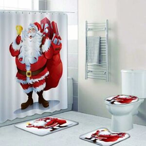 PESCE 4 pcs Christmas Bathroom Decorations Set Toilet Seat Cover Rug Shower Curtain Sets Xmas Santa Claus Elk Snowman Bathroom Decor-A5