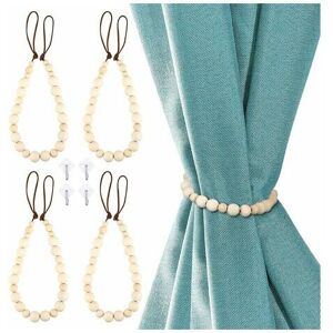 NEIGE 4 Pieces Curtain Gatherer Wooden Beads Curtain Straps Curtain Ropes