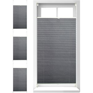 Set of 4 Relaxdays Pleated Blinds, No-Drilling, Adhesive Klemmfix, Folding Roller, Transparent, Shades, Grey, 60x130cm