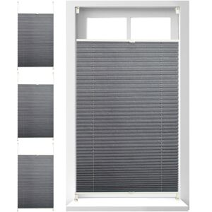 Set of 4 Relaxdays Pleated Blinds, No-Drilling, Adhesive Klemmfix, Folding Roller, Transparent, Shades, Grey, 80x130cm