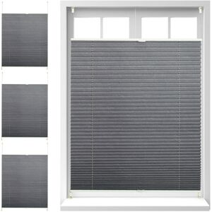 Set of 4 Relaxdays Pleated Blinds, No-Drilling, Adhesive Klemmfix, Folding Roller, Transparent, Shades, Grey, 90x130cm