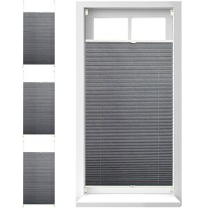 Set of 4 Relaxdays Pleated Blinds, No-Drilling, Adhesive Klemmfix, Folding Roller, Transparent, Shades, Grey, 90x210cm