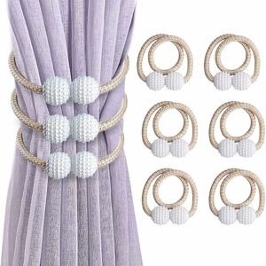 PESCE 6 Pack Curtain Tiebacks, Magnetic Curtain Tiebacks Window Bead Faux Pearls Curtain Buckle Clip for Home Office Decor (Beige)