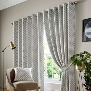 Cotswold Fully Lined Eyelet Ring Top Curtains Silver 90x72 (229x183cm) - Silver - Alan Symonds