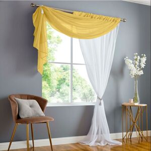 Double Voile Ready Made Rod Pocket Heading Ochre 57x72 (147x183cm) Curtain Panels - Ochre - Alan Symonds