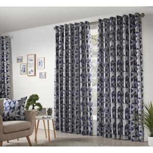 ALAN SYMONDS Skandi Eyelet Ring Top Curtains Fully Lined Weave Jacquard Navy 66x54 - Navy