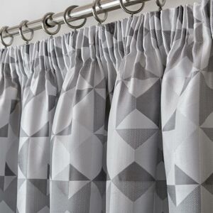 Skandi Geometric Fully Lined 46x54 Eyelet Silver Curtain Pair, 46 x 54 (117x137cm) - Silver - Alan Symonds