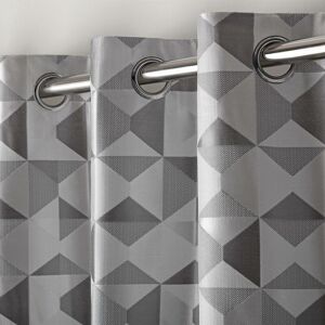 Skandi Geometric Fully Lined 46x90 Eyelet Silver Curtain Pair, 46 x 90 (117 x 229cm) - Silver - Alan Symonds