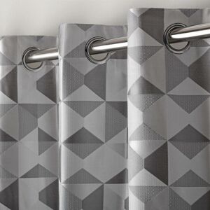Skandi Geometric Fully Lined 66x72 Eyelet Silver Curtain Pair, 66 x 72 (168 x 183cxm) - Silver - Alan Symonds