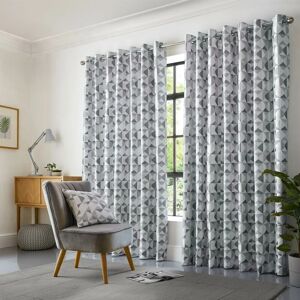 Alan Symonds - Skandi Geometric Fully Lined 90x108 Eyelet Silver Curtain Pair, 90 x 108 (229 x 274cm) - Silver