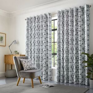 Skandi Geometric Fully Lined 90x72 Eyelet Silver Curtain Pair, 90 x 72 (229 x 183cm) - Silver - Alan Symonds