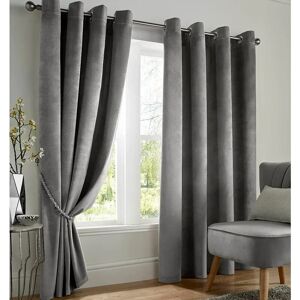 Velvet Blackout Ring Top Eyelet Thermally Efficient Curtains Silver 66 x 72 - Silver - Alan Symonds