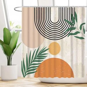 ALWAYSH Mid Century Abstract Shower Curtain Boho Arch Sun Beige Modern Minimalist Home Bathtubs Bathroom Curtain Decoration Set Washable Durable Polyester