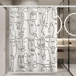Alwaysh - Modern Simple Abstract Face Black And White Shower Curtain, Heavy Fabric Bathroom Curtain, No Washable Waterproof Liner, 182.88cm x 182.88cm