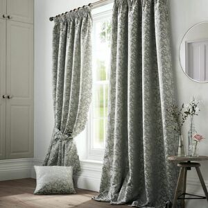 ASHLEY WILDE Bayford Modern Fully Lined Pencil Pleat Curtains Jacquard Blossom Tree Seafoam 90x72 - Seafoam