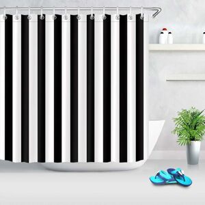 MUMU Black and white striped shower curtain, waterproof polyester fabric 180 x 200 cm, simple and elegant bathroom decoration, hooks included