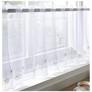 Alan Symonds - Café Voile Curtain Panel, Embroidered Kitchen Net Curtains, Daisy Flower, 59 Width x 48 Drop - Red