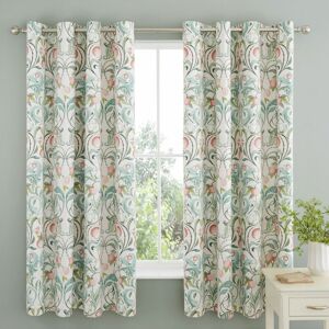 Catherine Lansfield - Clarence Floral Print Easy Care Lined Eyelet Curtains, Natural/Green, 66 x 72 Inch