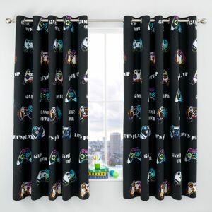 Catherine Lansfield - Kids Game Over Reversible Eyelet Curtains, Black, 66 x 72 Inch