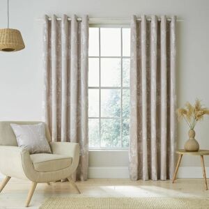 Catherine Lansfield Meadowsweet Floral Jacquard Lined Eyelet Curtains, Natural, 90 x 90 Inch