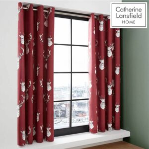 Catherine Lansfield - Munro Stag Check Easy Care Eyelet Curtains 66x72 Inch Red - Red