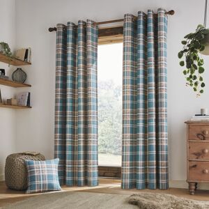 Catherine Lansfield - Tweed Woven Check Eyelet Curtains, Teal, 46 x 54 Inch