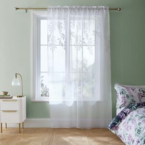 Wisteria Floral Slot Top Curtain Panel, White, 55 x 72 Inch - Catherine Lansfield