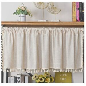 DENUOTOP Coffee Curtain Boho Linen Short Window Curtains with Rod Pocket Farmhouse Kitchen Window Drapes for Decorative Living Room Small Bedrooms for Vent