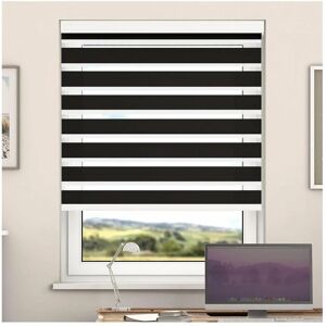 Newedgeblinds - Day And Night Zebra Roller Blind with Cassette(Pirate Black, 130cm x 220cm)