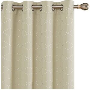 DECONOVO Blackout Curtains, Eyelet Curtains, Window Treatments Diamond Foil Printed Curtains for Nursery, 55 x 54 Inch(Width x Length), Beige, One Pair - Dark