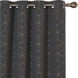 Deconovo - Blackout Curtains, Energy Saving Eyelet Curtains, Thermal Insulated Curtains, Gold Diamond Printed Curtains for Baby Nursery, 66x 72(Width