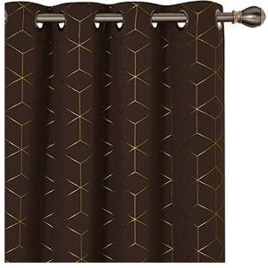 DECONOVO Eyelet Curtains, Blackout Curtains, Thermal Insulated Curtains, Gold Diamond Printed Curtains for Baby Nursery, 52 x 54 Inch(Width x Length),