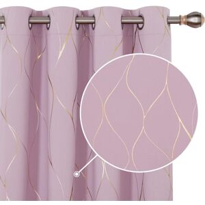 Deconovo - Eyelet Blackout Curtains with Gold Wave Line Foil Printed Patterns 2 Panels 46 x 54 Inch Baby Pink - Baby Pink