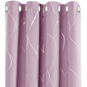 Eyelet Blackout Curtains with Silver Wave Line Foil Printed Patterns 2 Panels 46 x 72 Inch Baby Pink - Baby Pink - Deconovo
