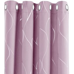 Eyelet Blackout Curtains with Silver Wave Line Foil Printed Patterns 2 Panels 46 x 54 Inch Baby Pink - Baby Pink - Deconovo