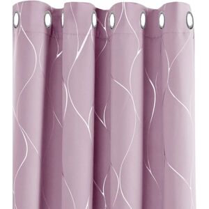 Deconovo Eyelet Blackout Curtains with Silver Wave Line Foil Printed Patterns 2 Panels 52 x 72 Inch Baby Pink - Baby Pink