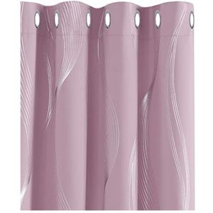 Deconovo - Decorative Silver Wave Line Foil Printed Blackout Curtains Thermal Insulated Curtains Eyelet Curtains for Baby Nursery with 46 x 90 Inch