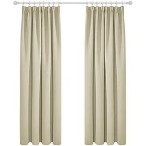 Deconovo Super Soft Thermal Insulated Pencil Pleat Curtains Blackout Curtains for Kitchen 90 x 90 Beige Two Panels - Beige