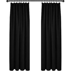 Deconovo - Solid Pencil Pleat Curtains Super Soft Thermal Insulated Tape Top Blackout Curtains for Nursery 66 x 90 Black Two Panels - Black