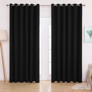 Deconovo - Eyelet Energy Saving Blackout Curtains with Ring top 2 Panels 90 x 108 Inch Black - Black